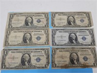 6- 1935 Mixed Blue Seal $1 Currency Bill