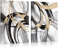 Black and White Abstract Canvas Wall Art Gold Leaf