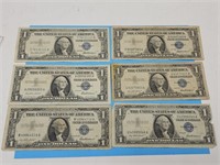 6- 1957 Blue Seal #1 Currency Bills