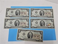 5- 1976 1st Day Issue $2 Currency Bills