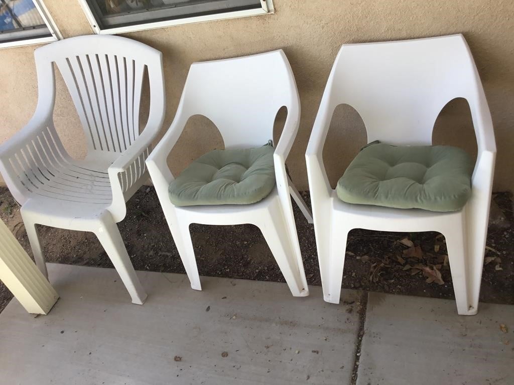 Lot Of 3 Outdoor White Plastic Chairs