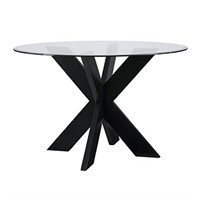 Powell Black Wood Modern Round Glass Top Parnell