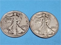 2- 1941 Silver Walking Liberty Half Dollar Coins