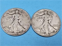 2- 1947 Silver Walking Liberty Half Dollar Coins