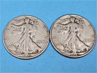 2-1947 D Silver Walking Liberty Half Dollar  Coins