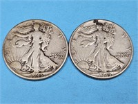 2-1943 Silver Walking Liberty Half Dollar Coins