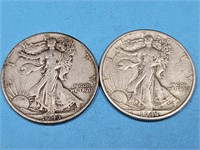 2-1942 D Silver Walking Liberty Half Dollar Coins