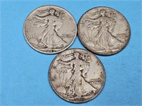 2-1943, 1-1943S Silver Walking Liberty Half Dollar