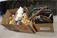 3 BOXES OF STUFFED ANIMALS, KITCHEN SCALE, FRYING