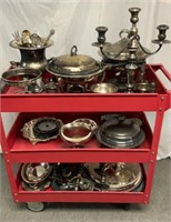 3-Tier Cart Silverplate Serving/Table Items
