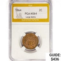 1864 Two Cent Piece PGA MS64 Large Motto