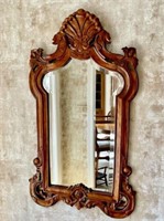 Antique Carved Wood Beveled Wall Mirror