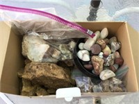 Box Of  Assorted Rock Specimens In Yard