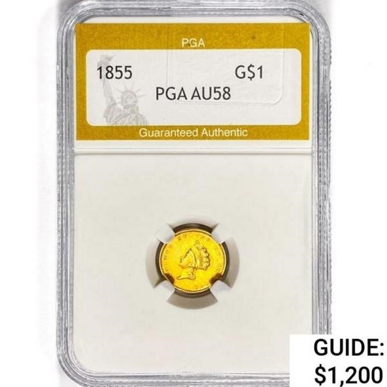 1855 Rare Gold Dollar PGA AU58