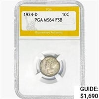 1924-D Mercury Silver Dime PGA MS64 FSB