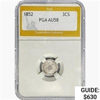 1852 Shield Three Cent PGA AU58