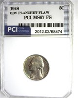1948 Nickel PCI MS67 FS Obv Planchet Flaw