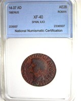 14-37 AD Tiberius NNC XF40 AE28