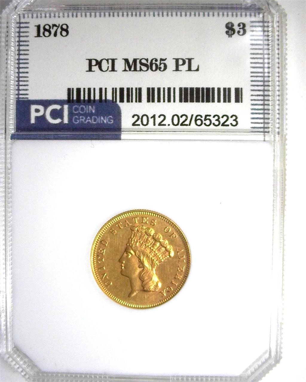 1878 Gold $3 MS65 PL LISTS $5500 IN 62PL