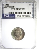 1938 Jefferson Nickel MS67 FS LISTS $485