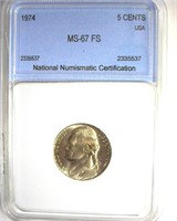 1974 Nickel MS67 FS LISTS $4500