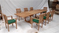 Teak outdoor dining table w/8 chairs seats 8-10