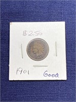1901 Indian head penny coin