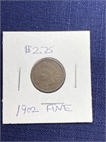 1902 Indian head penny coin