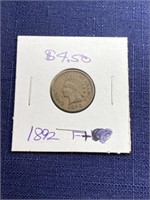 1892 Indian head penny coin