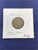 1892 Indian head penny coin