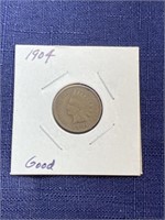 1904 Indian head penny coin