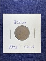 1905 Indian head penny coin