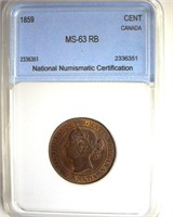 1859 Cent NNC MS63 RB Canada