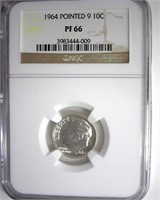 1964 Pointed 9 Dime NGC PR66