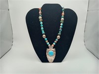 Turquoise Shell Sterling Arrowhead Bead Necklace