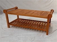 Teak outdoor coffee table with shelf. New