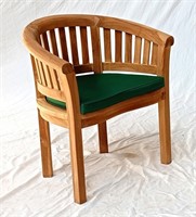 Teak outdoor curved scroll chair with cushion