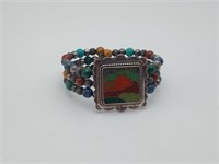 Native American Inlaid silver & Bead bracelet