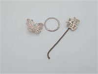 Sterling silver Butterfly Ring & Asian pin