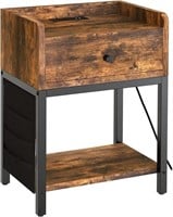 FABATO End Table w Charging Station Rustic Brown