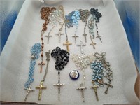 LARGE LOT Rosary Prayer bead necklaces Cross 14pcs