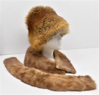 Red Fox Fur Hat & 2 Mink Fur Collars