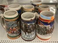 Collection of Budweiser beer steins.