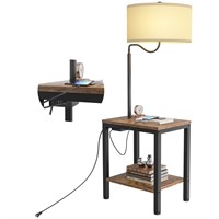 LED Floor Lamp with Table - Rustic End Table with