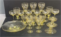 Lancaster Elegant Yellow Glass Stemware & Lot