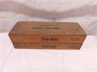 2 True-Outs wooden cigar boxes, 17" x 6"