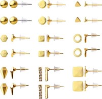 Stainless Steel Earring Studs Set,18 Pairs Gold