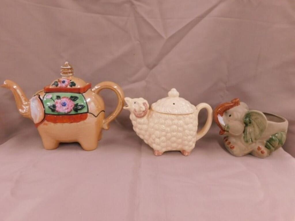 2 teapots- Pottery elephant planter