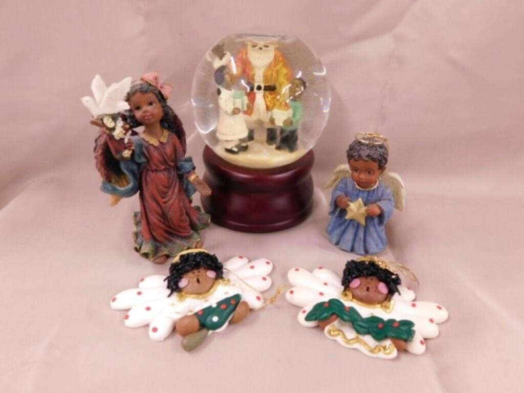 3 angel Christmas ornaments - 1 angel figurine,