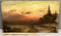 Winter Sunset Landscape Oil Painting on Panel